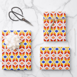 Geometriskt Pixel Blommönster i Röd Orange Gul
