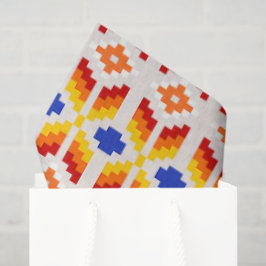 Geometriskt Pixel Blommönster i Röd Orange Gul