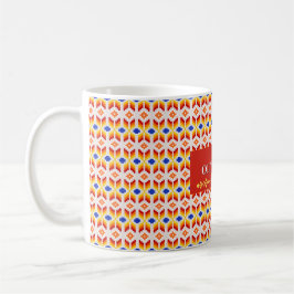 Geometriskt Pixel Blommönster i Röd Orange Gul Kaffemugg
