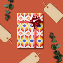 Geometriskt Pixel Blommönster i Röd Orange Gul