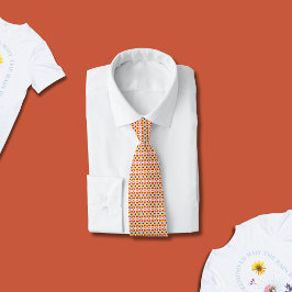 Geometriskt Pixel Blommönster i Röd Orange Gul Slips