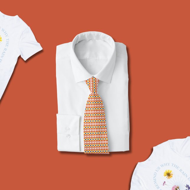Geometriskt Pixel Blommönster i Röd Orange Gul Slips (Skapare uppladdad)
