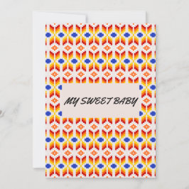 Geometriskt Pixel Blommönster i Röd Orange Gul Tack Kort