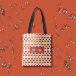 Geometriskt Pixel Blommönster i Röd Orange Gul Tygkasse