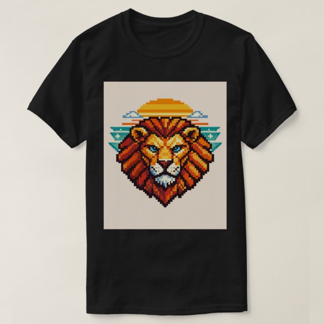 Geometriskt Pixel Lejon Retro T Shirt (Design framsida)