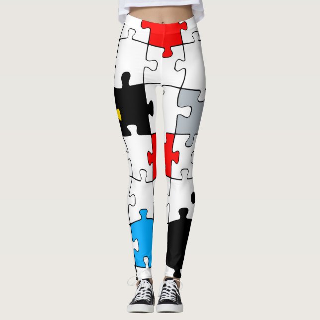 Geometriskt pussel av mondrian biet färg leggings (Framsida)