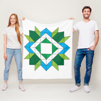 Geometriskt Quilt Star Mozaik Mönster Blå Grön Flä Fleecefilt