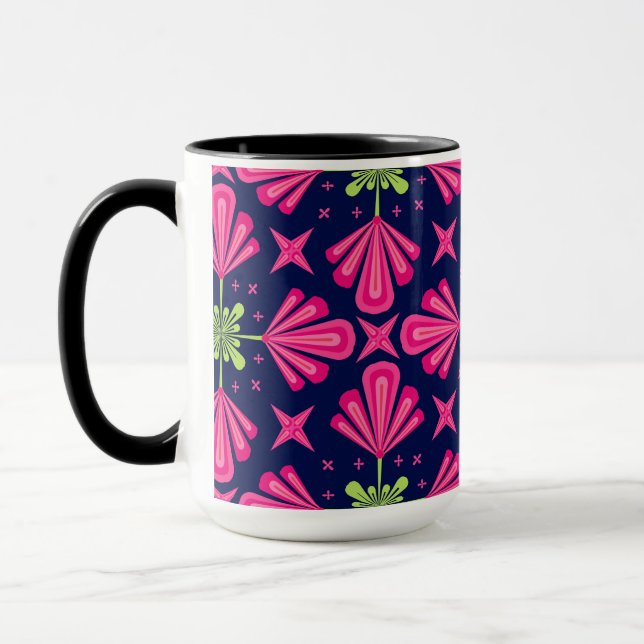 Geometriskt rosa blomblad abstrakt mönster mugg (Vänster)