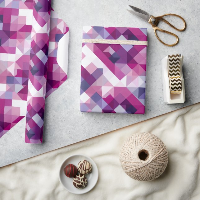 Geometriskt Rosa Lila Rutnät Abstrakt Mönster Presentpapper (Hantverk)