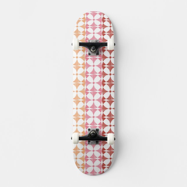 Geometriskt rött ikat-randigt mönster skateboard bräda 20 cm (Framsida)