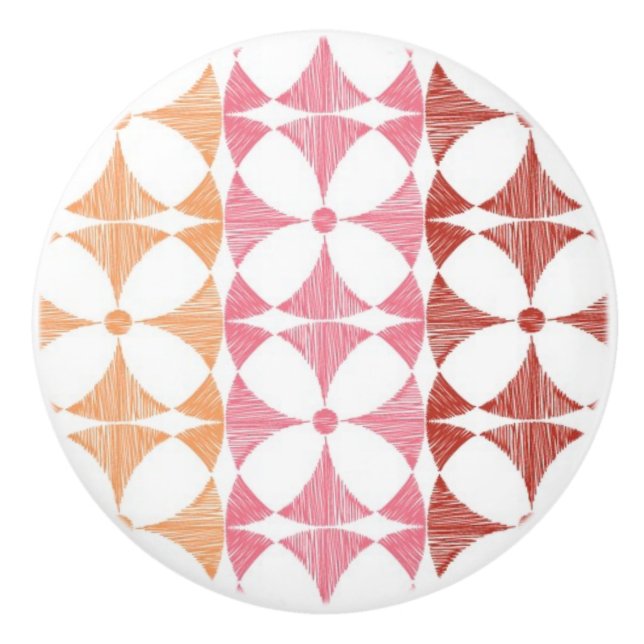 Geometriskt rött ikatrandmönster knopp (Framsidan)