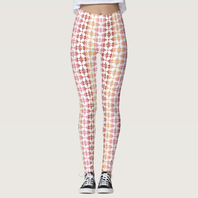 Geometriskt rött ikatrandmönster leggings (Framsida)