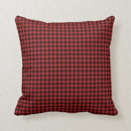 Geometriskt rött & svart texturerat Houndstooth Kudde