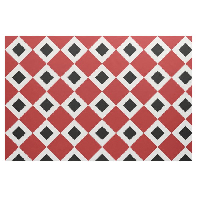 Geometriskt rött, vit, svart diamantmönstertyg tyg (Fat Quarter)