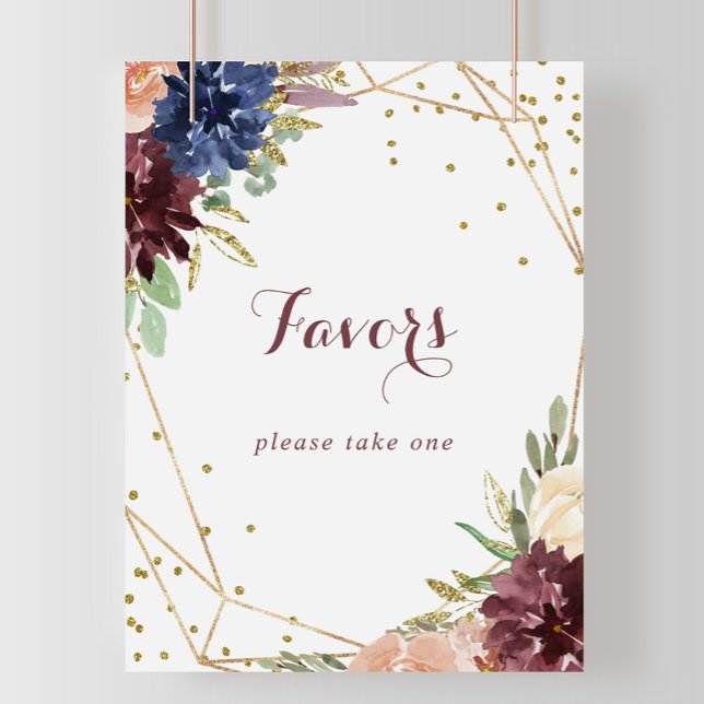 Geometriskt Rustik Gold Glitter Favors Skylt (Skapare uppladdad)