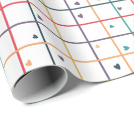 Geometriskt rutnät med spridda hjärtan presentpapper