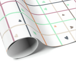 Geometriskt rutnät med spridda hjärtan presentpapper