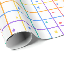 Geometriskt rutnät med spridda hjärtan presentpapper