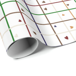 Geometriskt rutnät med spridda hjärtan presentpapper
