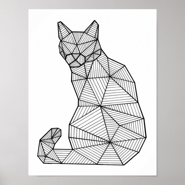 Geometriskt sittande katt, bak poster (Framsidan)