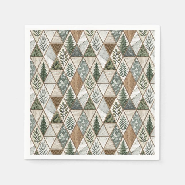 Geometriskt Skogs Tall & Marmor Blad Kakel Mönster Pappersservett (Framsidan)