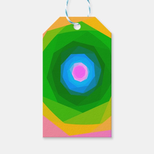 Geometriskt Spiral i Grönt och blått Presentetikett (Framsidan)