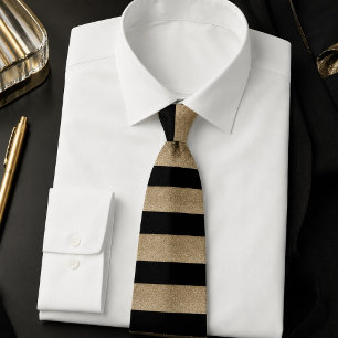 Geometriskt svart och guld rand i modern chic slips