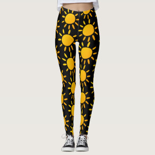 Geometriskt svart och gult sommar solmönster leggings