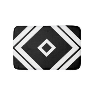 Geometriskt svart och vitt diagonalt fyrkantigt mö badrumsmatta