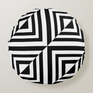 Geometriskt svart och vitt mönster rund kudde