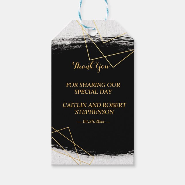 Geometriskt tack för modern svart och Guld Presentetikett (Framsidan)