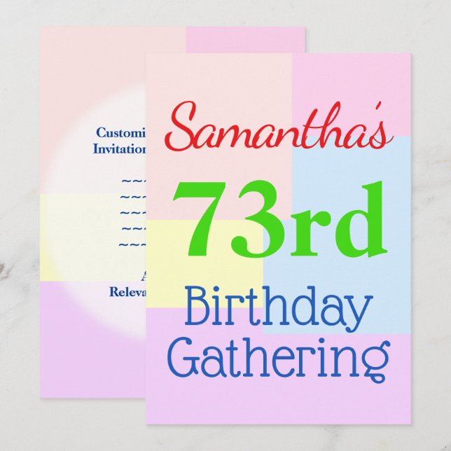 Geometriskt tema "73:e födelsedagskörning" inbjudningar (Fram/baksida)