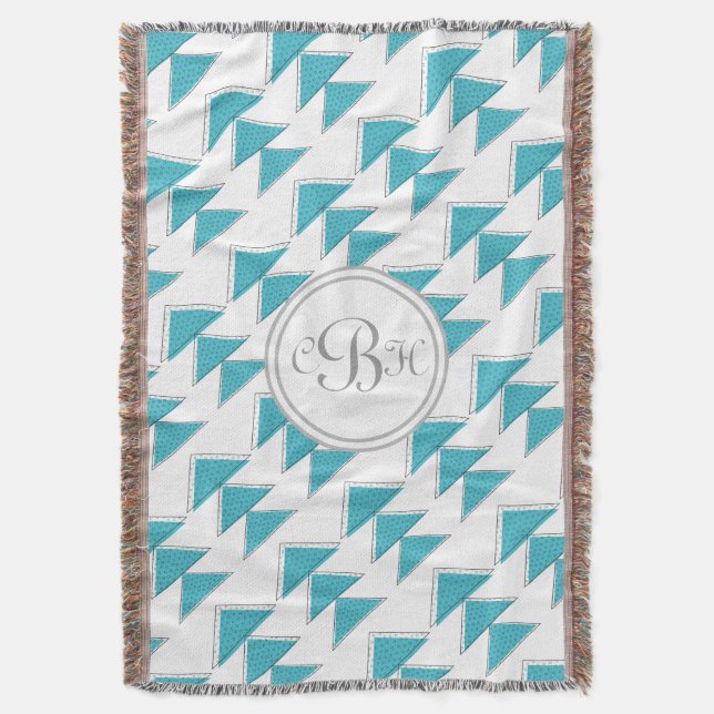 Geometriskt triangel Aqua och grått monogrammönste Filt (Framsidan Vertikal)