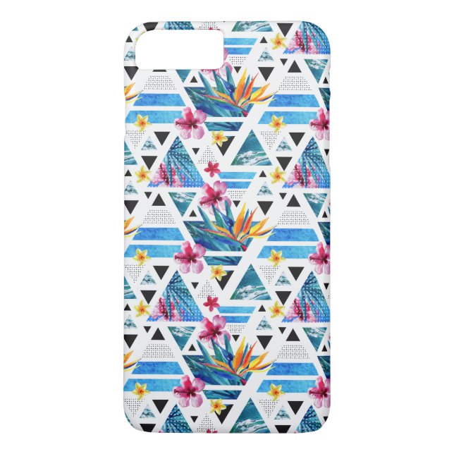Geometriskt tropiskt blommamönster Case-Mate iPhone skal (Baksida)