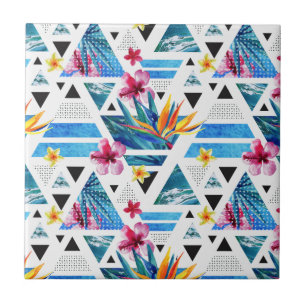 Geometriskt tropiskt blommamönster kakelplatta