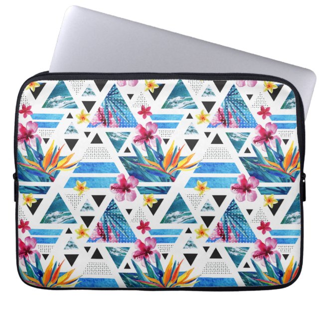 Geometriskt tropiskt blommamönster laptop sleeve (Framsidan)