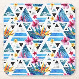 Geometriskt tropiskt blommamönster underlägg papper kvadrat