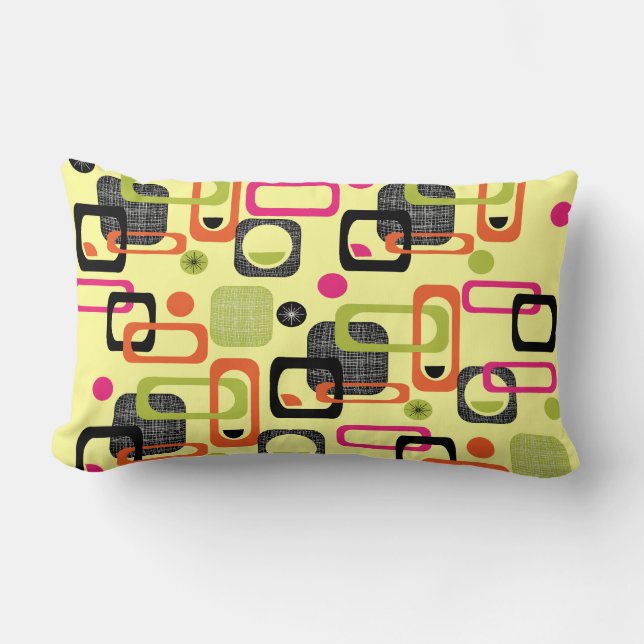 Geometriskt tygtryck för Retro stil Lumbarkudde (Framsida)