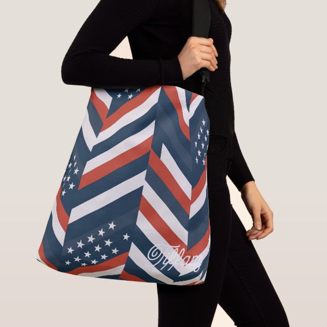 Geometriskt USA-flaggmönster | Modern kvinna Axelväska (Närbild)