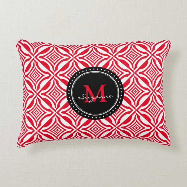 Geometriskt vänt om mönster för röd vit prydnadskudde (Framsidan)