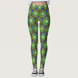 Geometry Blue Grönt Hexagon Vision Leggings