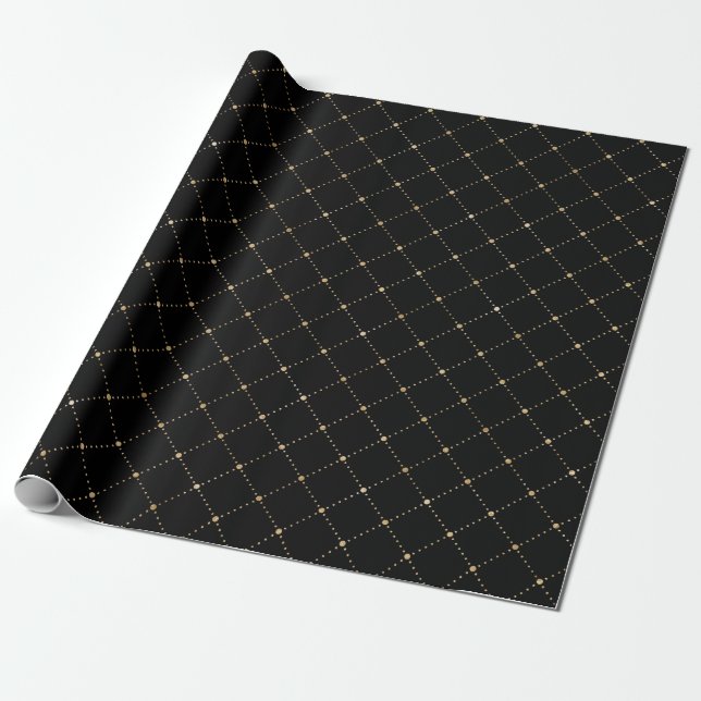 Geometry Dots Grill Sepia Black Guld Squares Presentpapper (Utrullad)