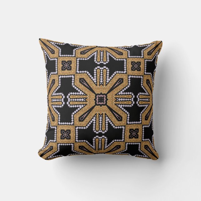 Geometry Flower Art Deco Black Guld Cushion Pillow Kudde (Framsida)