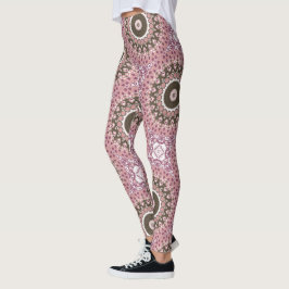 Geometry för Blommigten ro och Mocha Mandala Mönst Leggings