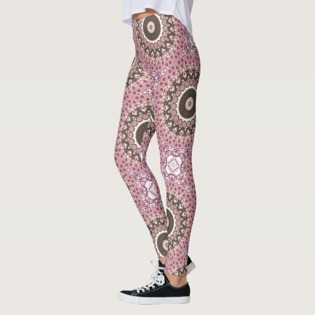 Geometry för Blommigten ro och Mocha Mandala Mönst Leggings (Vänster)