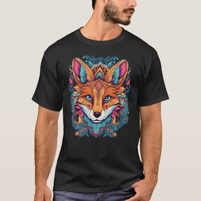 Geometry Fox Mandala Art T Shirt (Framsida)