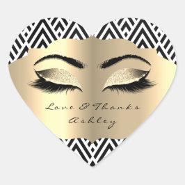 Geometry Glitter Guld Lash Ögon Kärlek &Tack Girly Hjärtformat Klistermärke