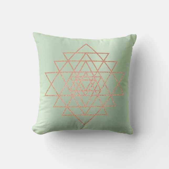 Geometry Peach Rosa ros Guld Triangles Greenery Kudde (Framsida)