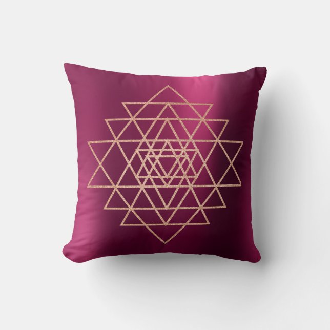 Geometry Peach Rosa ros Guld Triangles Raspberry Kudde (Framsida)
