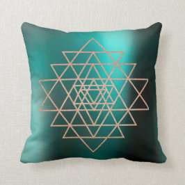 Geometry Peach Rosa ros Guld Triangles Teal Kudde